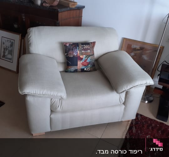 כורסה מרופדת עם כרית צבעונית במרכז